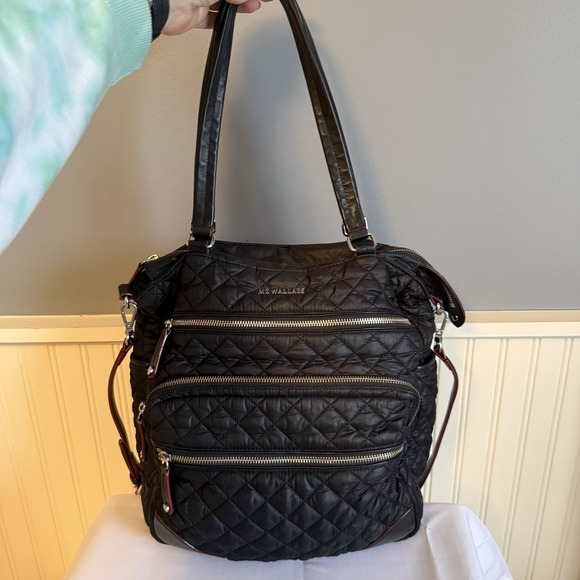 MZ WALLACE Crosby Magazine Recycled Nylon Quilted Shoulder Crossbody Bag Black